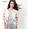 Black Print Contrast Sleeve Women bomber Jacket